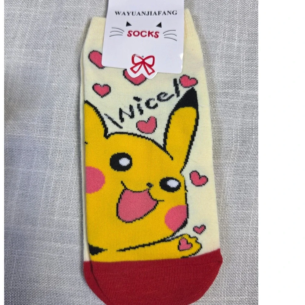 Pikachu Pokemon Hearts Cotton Blend Ankle Socks Yellow Red Size 35-41 NEW